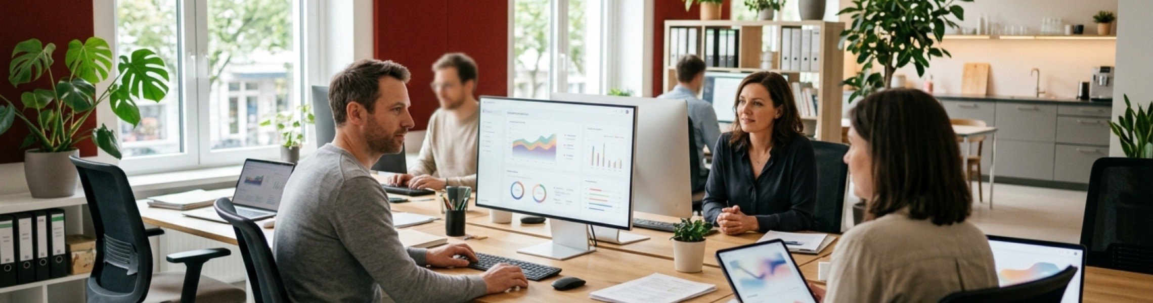 Person vor mehreren Monitoren – digitale Dokumentenprozesse